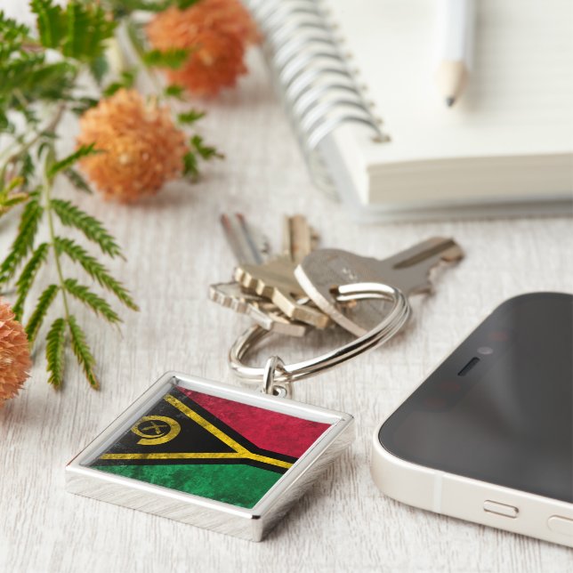 Vanuatu Fyrkantig Silverfärgad Nyckelring (Sidan)