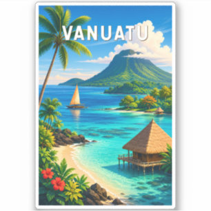 Vanuatu Illustration Resa Konst Vintage Klistermärken
