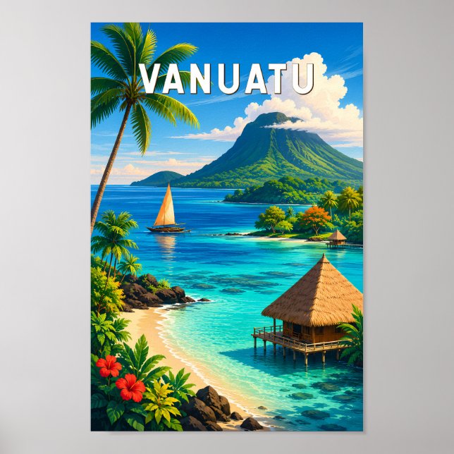 Vanuatu Illustration Resa Konst Vintage Poster (Framsidan)