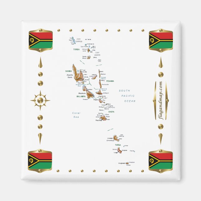 Vanuatu Karta + Flaggor Magnet (Framsidan)