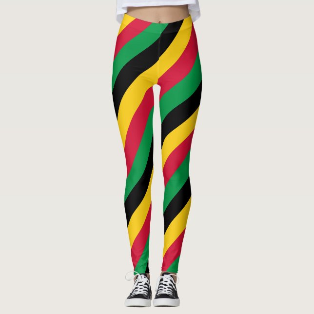 Vanuatu National Flagga Färg Diagonal Stripe Leggings (Framsida)