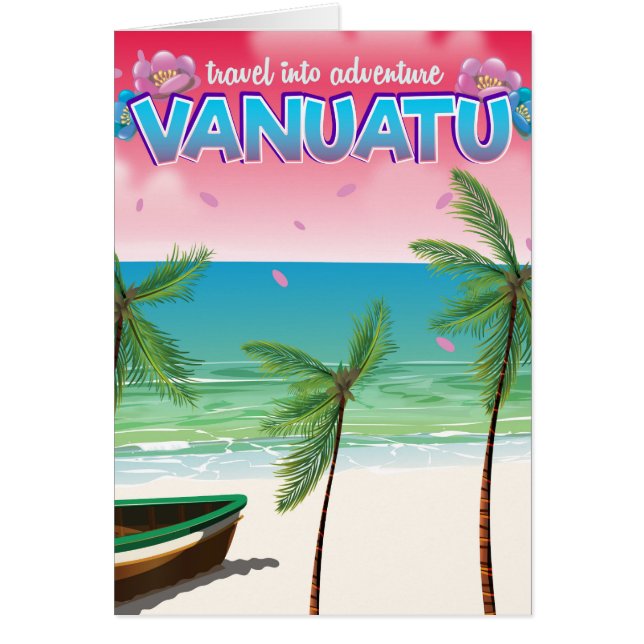 Vanuatu "resa in i äventyret" resaffisch. hälsningskort (Framsidan)