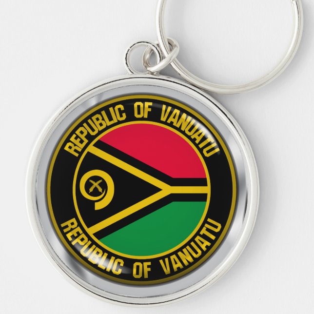 Vanuatu Round Emblem Rund Silverfärgad Nyckelring (Framsidan)