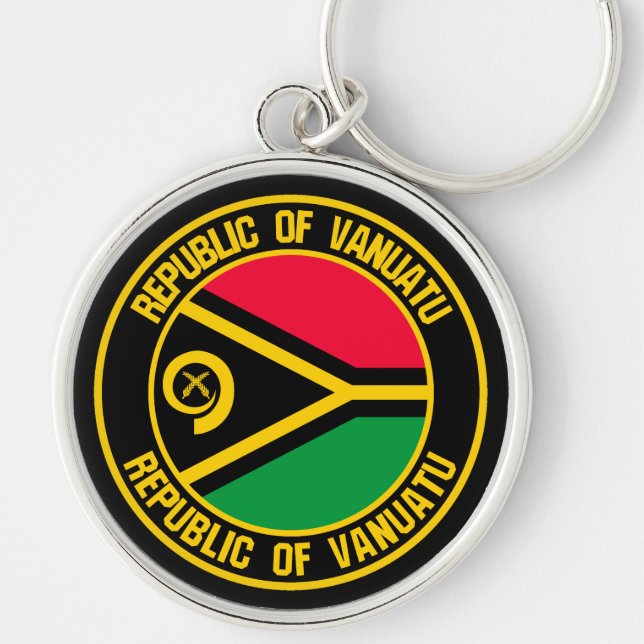 Vanuatu Round Emblem Rund Silverfärgad Nyckelring (Framsidan)