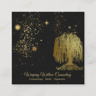 *~* Väpande Willow Träd Guld Universe Cosmic Fyrkantigt Visitkort
