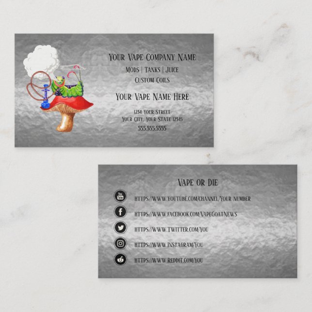 VAPE | Hookah Silver Business Social Media Visitkort (Fram/baksida)