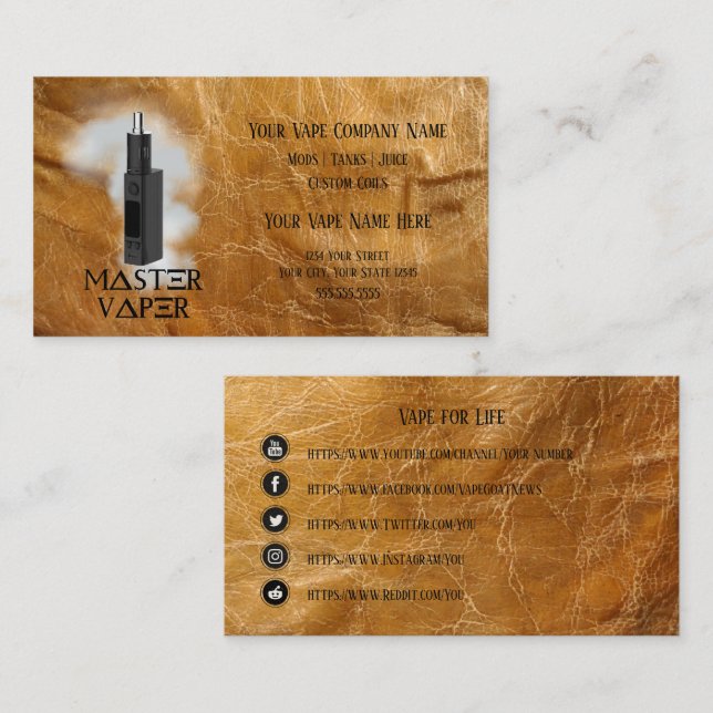 VAPE | Läderbox Mod Business Social Media Visitkort (Fram/baksida)