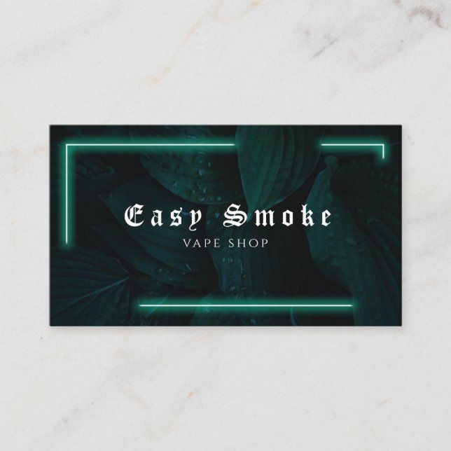 Vape Shop Neon Grönt Löv Affärskort Visitkort (Framsida)