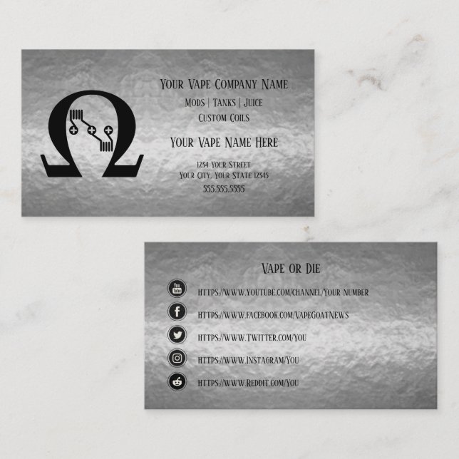 VAPE | Sub Ohm Silver Business Social Media Visitkort (Fram/baksida)