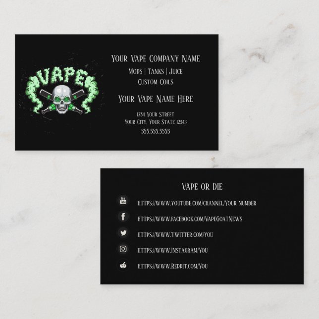 VAPE | Vape Skull Business med Social Media Visitkort (Fram/baksida)