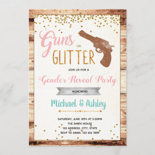 Vapen eller glitter gender-inbjudan inbjudningar