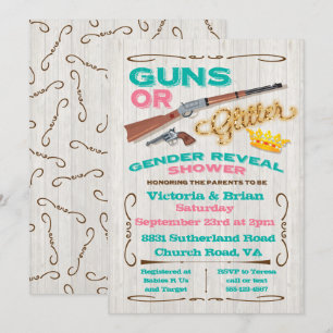 Vapen eller Glitter Gender Reveal Baby Shower Inbjudningar