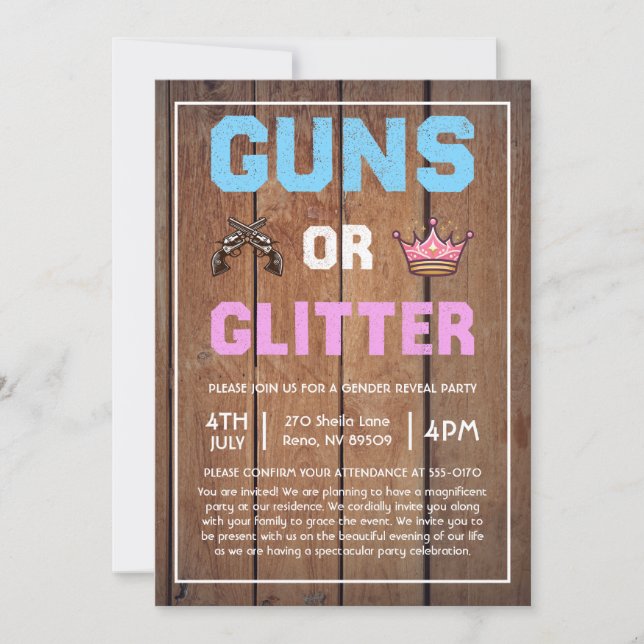 Vapen eller Glitter Gender Reveal Inbjudningar (Framsida)