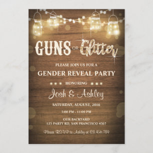 Vapen eller Glitter Gender Reveal Rustic Inbjudningar