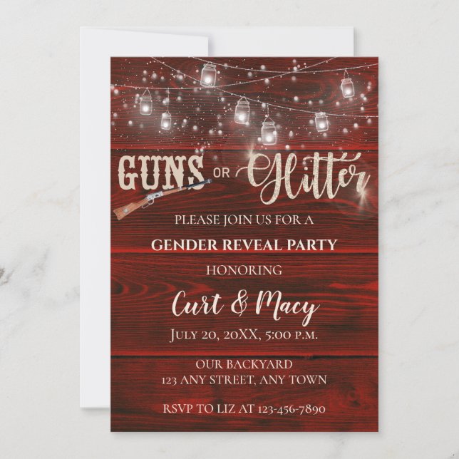 Vapen eller inbjudan till Glitter Gender Reveal Pa (Framsida)