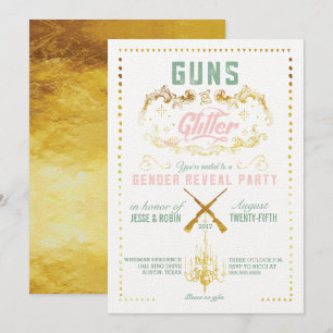 Vapen eller inbjudan till Glitter Gender Reveal Pa