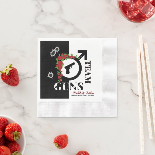 Vapen eller Ro Gender Reveal Baby Shower Team GUNS Pappersservett (Insitu)