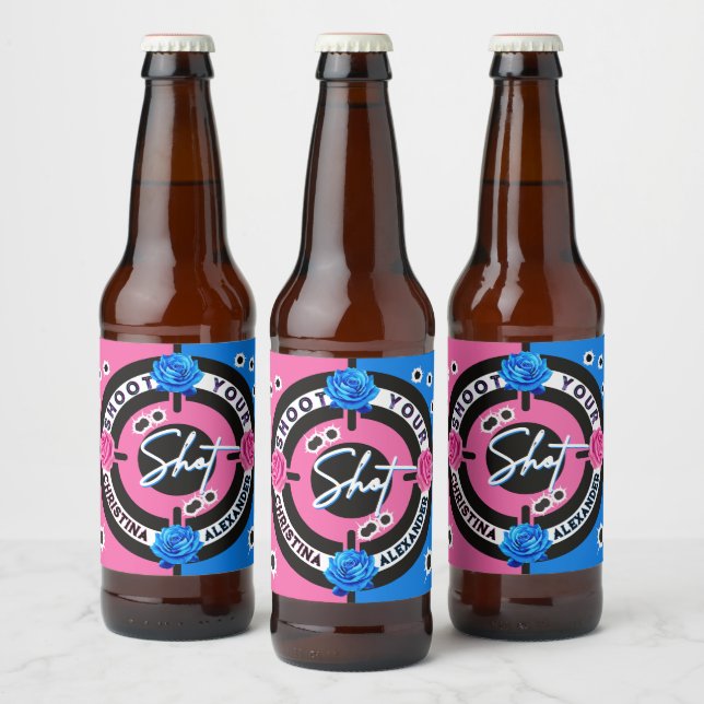 Vapen eller Ro Rosa mot Blue Gender Reveal Ölflaska Etikett (Flaskor)