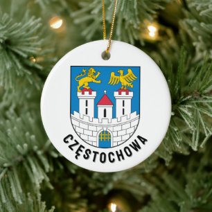 Vapen för Częstochowa, Polen Julgransprydnad Keramik