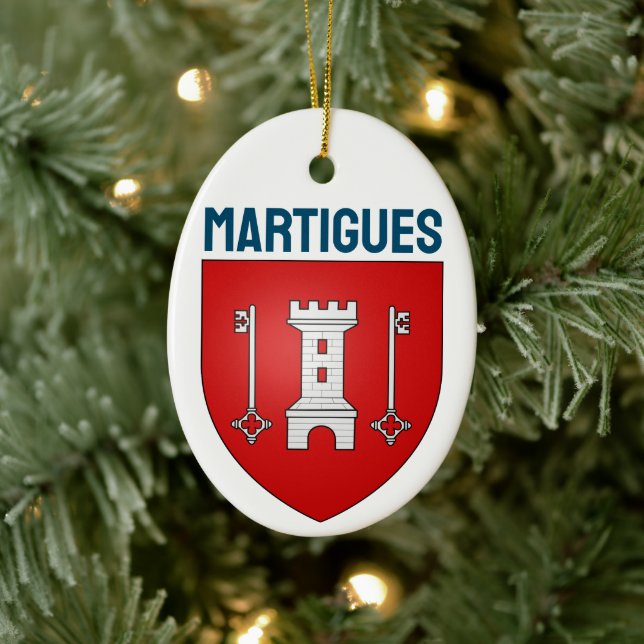 Vapen för Martigues, Frankrike Julgransprydnad Keramik (Träd)