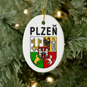 Vapen för Plzeň, Tjeckien Julgransprydnad Keramik