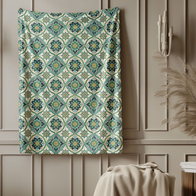 Vapeninbjudan för klassiska medelhavsplattor fleecefilt (Classic Mediterranean Tiles Warm Inviting Space Fleece Blanket)
