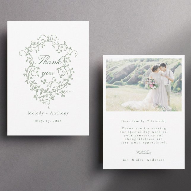 Vapensköld av Blommigt för Grönt av klassiskt Fran Tack Kort (Front & Back)