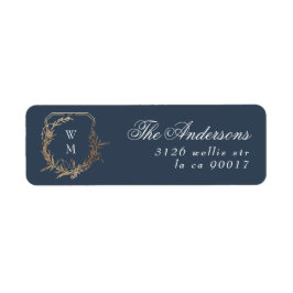 vapensköld av botaniskt motiv i det blå guld monog returadress etikett