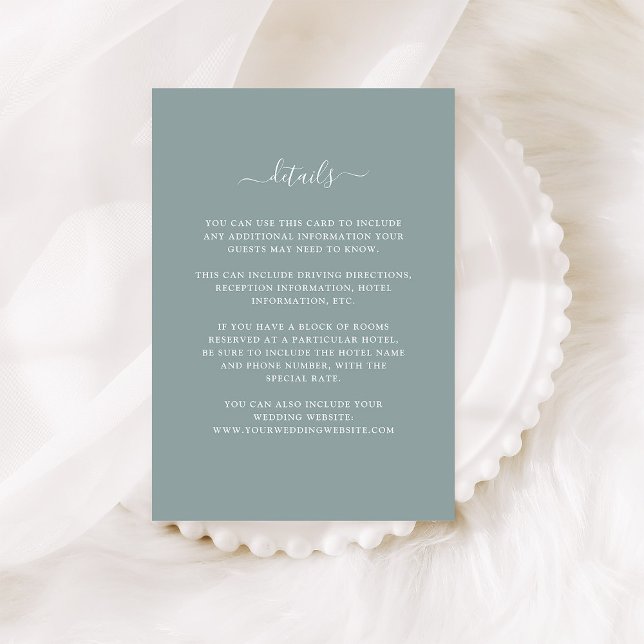 Vapensköld av eukalyptus | Uppgifter om Bröllop gä Tilläggskort (An elegant, eucalyptus green wedding details card to coordinate perfectly with our collection)