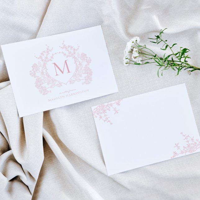 Vapensköld av klassisk  för  Rosa Blommigt Anteckningskort (Skapare uppladdad)