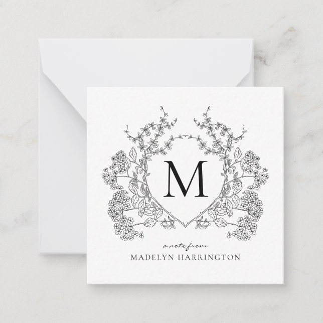 Vapensköld av klassisk svart och vit Blommigt, Mon Anteckningskort (Framsida)