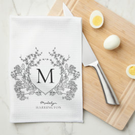 Vapensköld av klassisk svart och vit Blommigt, Mon Kökshandduk