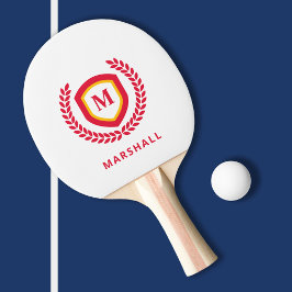 Vapensköld av Röd och Guld Monogram Logotyp Pingisracket