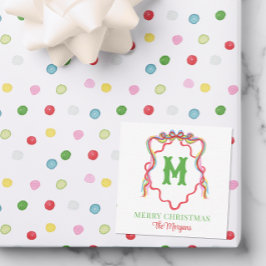 Vapensköld av vattenfärg Konfetti jul Bow Monogram Anteckningskort