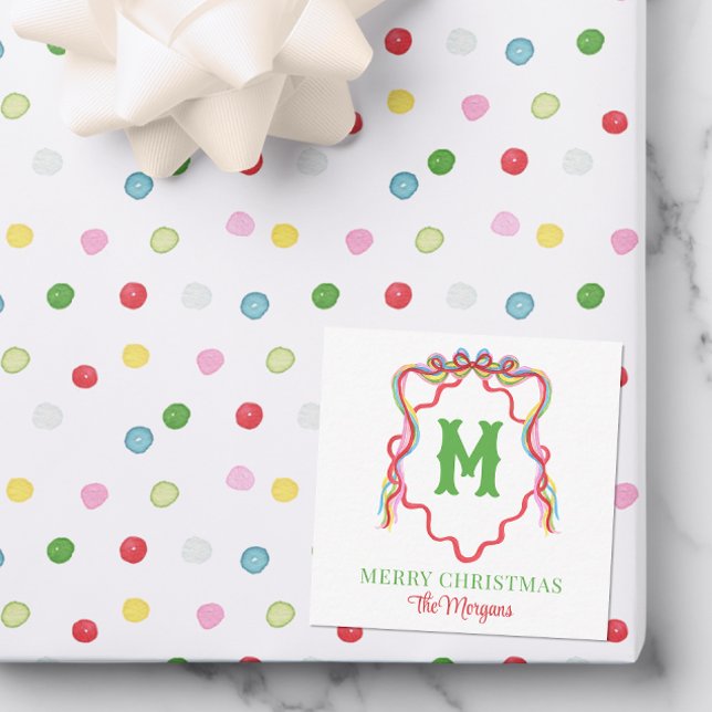 Vapensköld av vattenfärg Konfetti jul Bow Monogram Anteckningskort (Skapare uppladdad)