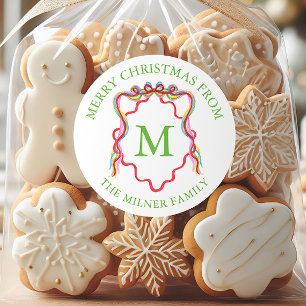 Vapensköld av vattenfärg Konfetti jul Bow Monogram Runt Klistermärke