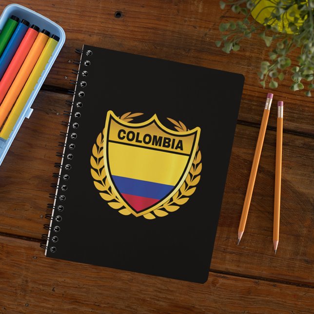 Vapensköld Badge för Colombias nationella Flagga G Anteckningsbok (Colombia National Flag Gold Crest Badge Notebook)