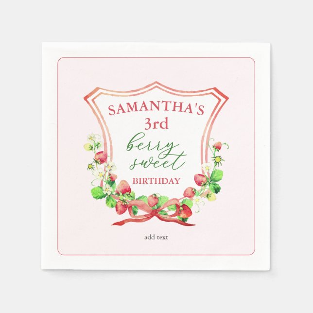 Vapensköld Bow Berry Sweet Watercolor, alla åldrar Pappersservett (Framsidan)