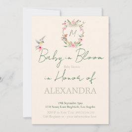 Vapensköld för babyskor, Blommigt Monogram Kön Neu Inbjudningar