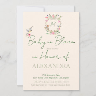 Vapensköld för babyskor, Blommigt Monogram Kön Neu Inbjudningar