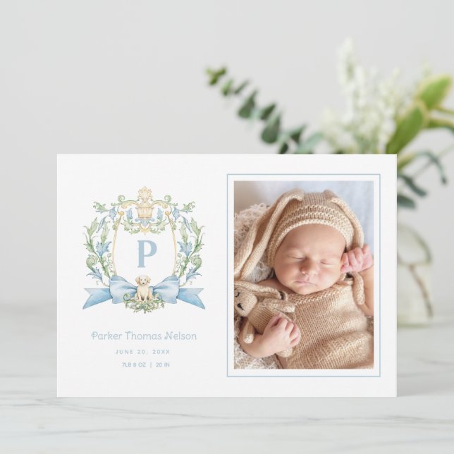 Vapensköld för Blått band för Cute Puppy | Pojke Meddelande (Stående Fram)