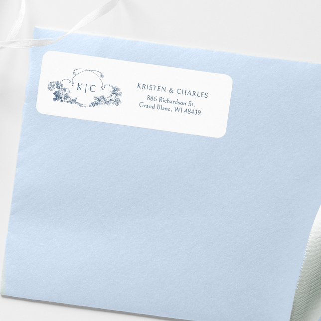 Vapensköld för Blommigt av elegant Klassisk, blå F Returadress Etikett (Skapare uppladdad)