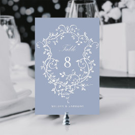 Vapensköld för Dusty Blue Elegant Fransk Blommigt Bordsnummer