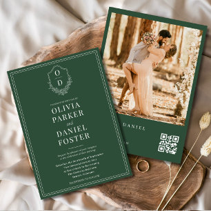 Vapensköld för Emerald Grönt QR Code Elegant Photo Inbjudningar