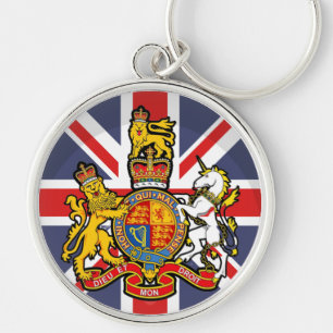 Vapensköld för Flagga och Royal i England Rund Silverfärgad Nyckelring