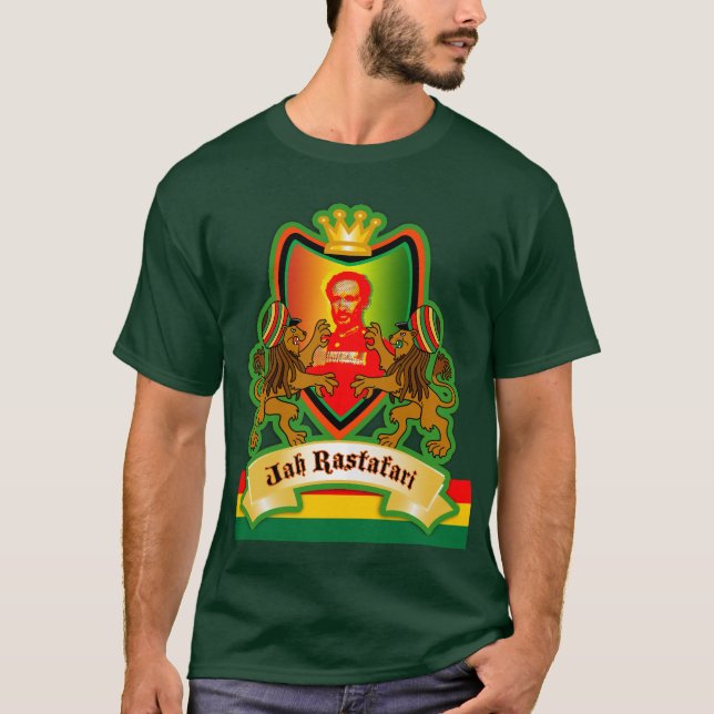 Vapensköld för Jah kung Rastafari T Shirt (Framsida)