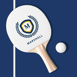 Vapensköld för marin och Guld Monogram Logotyp Pingisracket