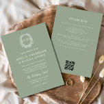 Vapensköld för Sage Grönt Blommigt Monogram Bröllo Inbjudningar<br><div class="desc">Skapa ett tidlöst intryck med en formell inbjudan till vapensköld med ett monogram-bröllop med blommigt som innehåller en anpassningsbar QR-kod för enkel gäståtkomst till händelseinformation. Med den här eleganten inbjuds en blandning av klassiska blommigtar med en vapensköld för personlig, vilket ger bröllop-temat en sofistikerad beröring. QR-koden förenklar RSVP, instruktioner och...</div>