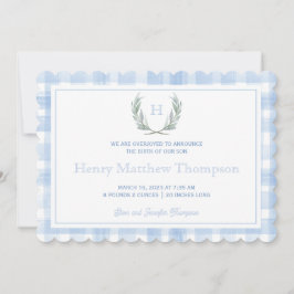 Vapensköld för Scalloped Blue Gingham Laurel Meddelande