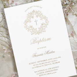 vapensköld för sepiabönsbeige elegant | Baptism Inbjudningar